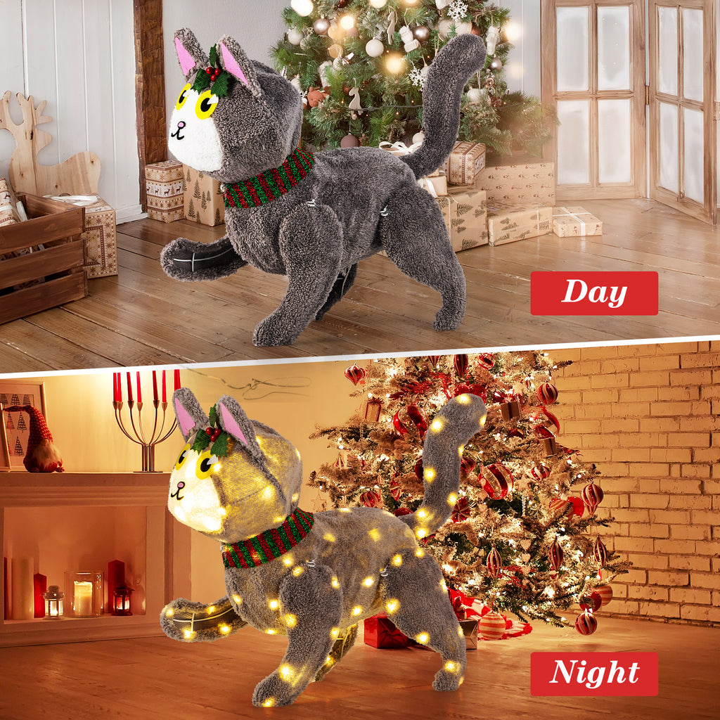 Pre-Lit LED Cat Decoration Light - 88 Warm White Lights, Waterproof Outdoor Display