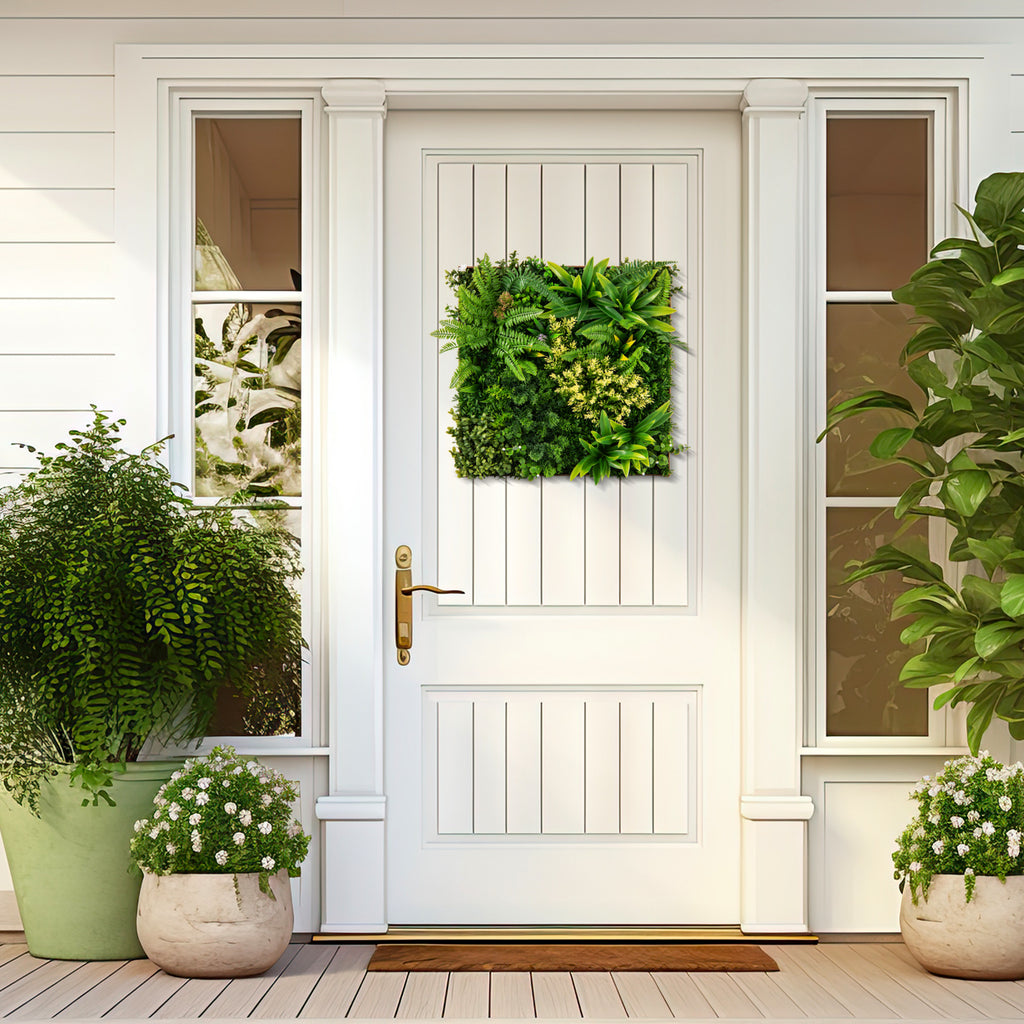 Indoor Outdoor Faux Greenery Hedge with 11 Types of Imitation Plants - 20x20 Inches, Hanging Artificial Plant Wall Panel - Variation of 11 Types of Imitation Plants