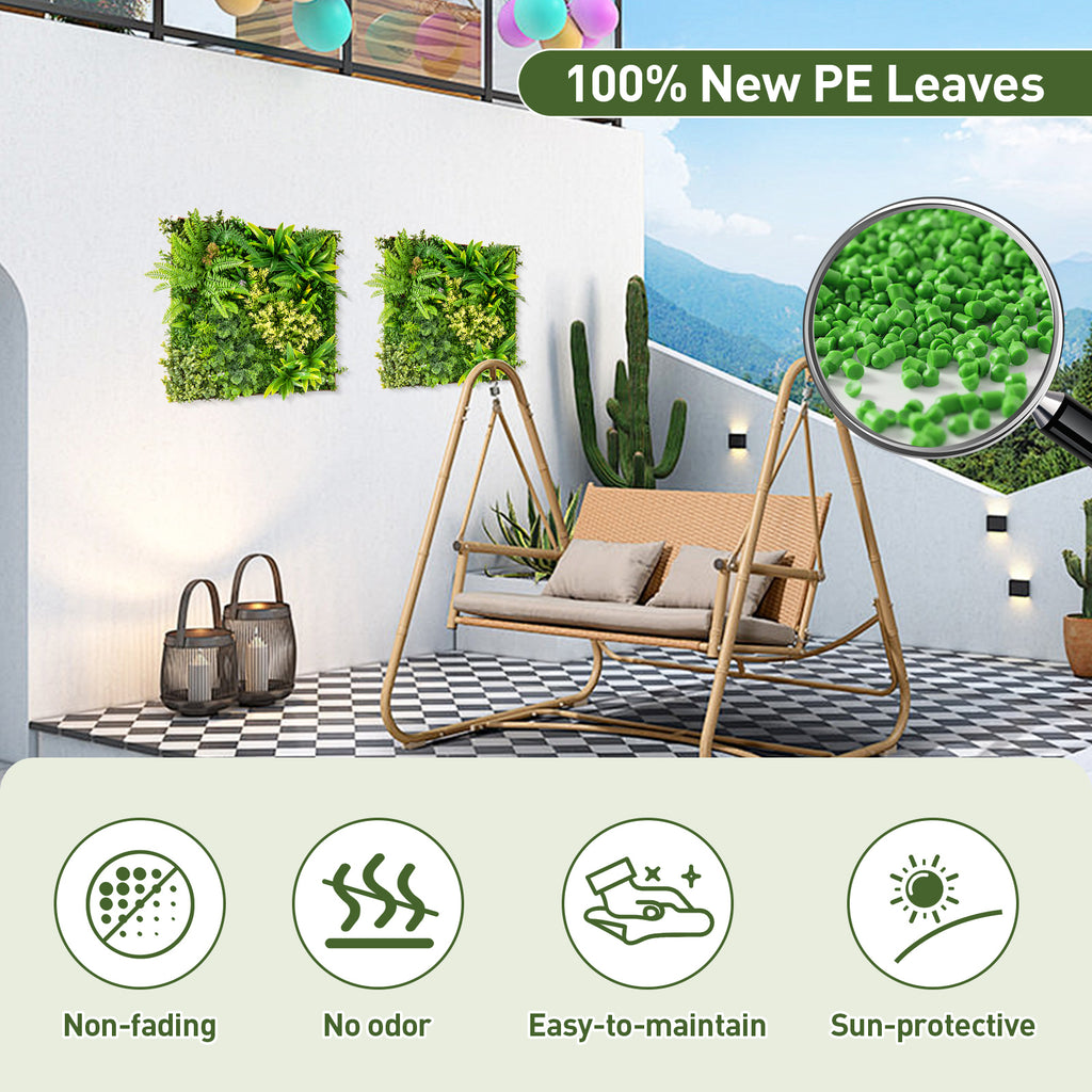 Indoor Outdoor Faux Greenery Hedge with 11 Types of Imitation Plants - 20x20 Inches, Hanging Artificial Plant Wall Panel - Variation of 11 Types of Imitation Plants