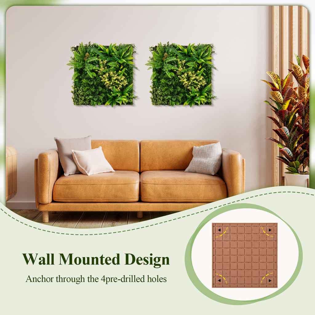 Indoor Outdoor Faux Greenery Hedge with 11 Types of Imitation Plants - 20x20 Inches, Hanging Artificial Plant Wall Panel - Variation of 11 Types of Imitation Plants