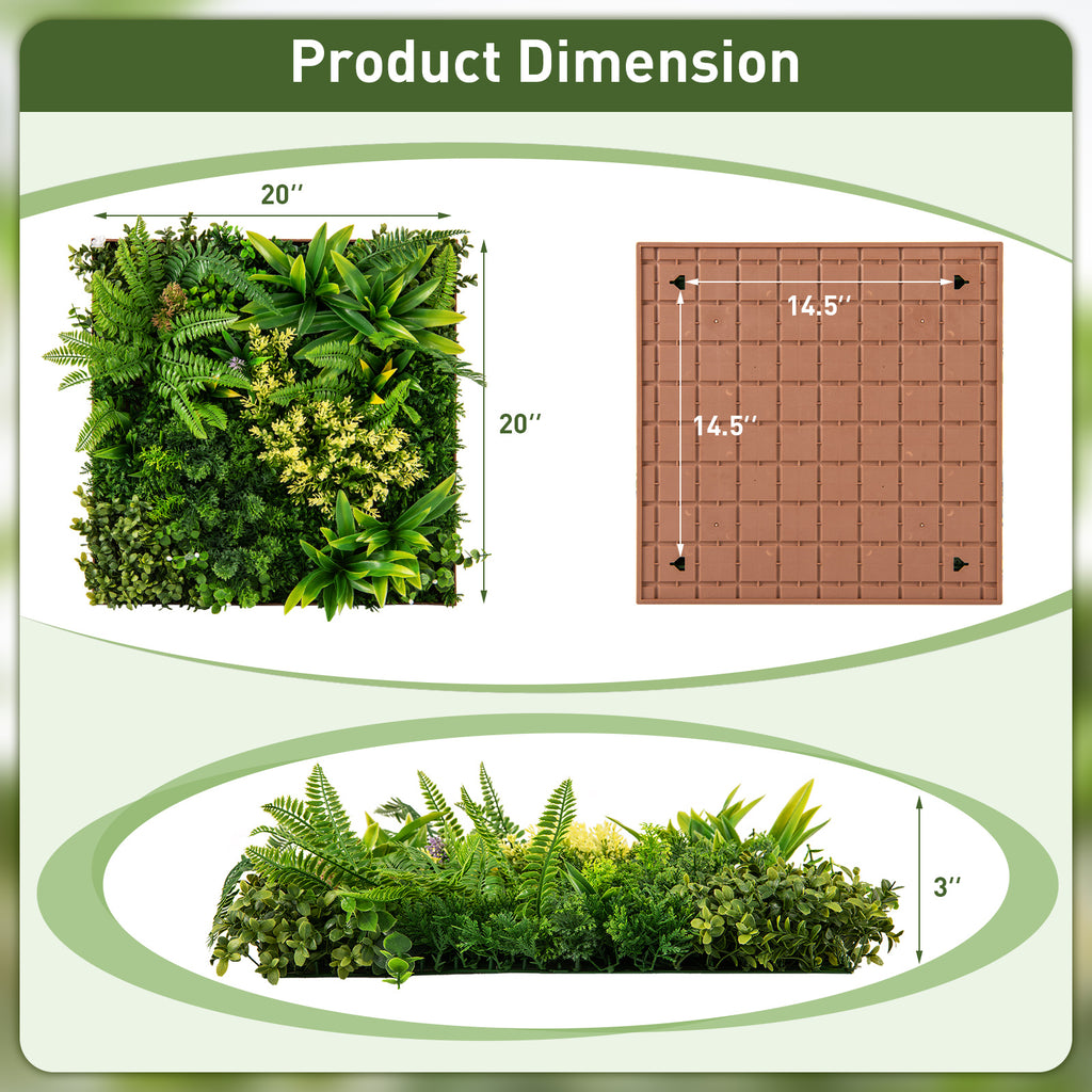 Indoor Outdoor Faux Greenery Hedge with 11 Types of Imitation Plants - 20x20 Inches, Hanging Artificial Plant Wall Panel - Variation of 11 Types of Imitation Plants