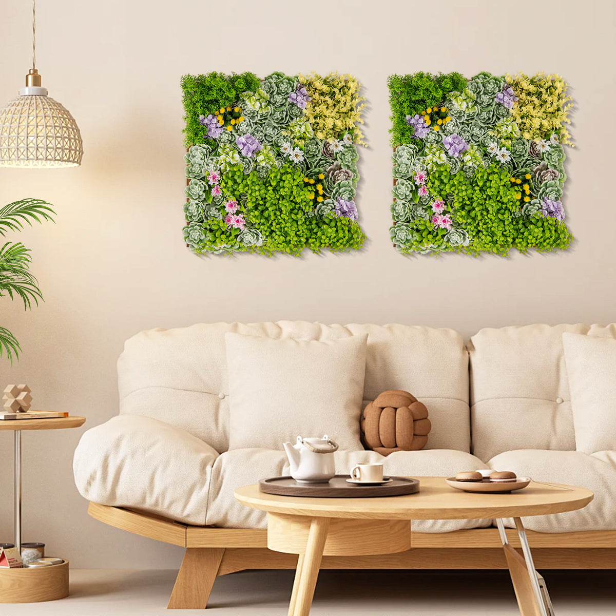 20x20 Inch Faux Succulents Hanging Planter with 10 Plant Types for Balcony & Home - Variation of 10 Types of Imitation Plants