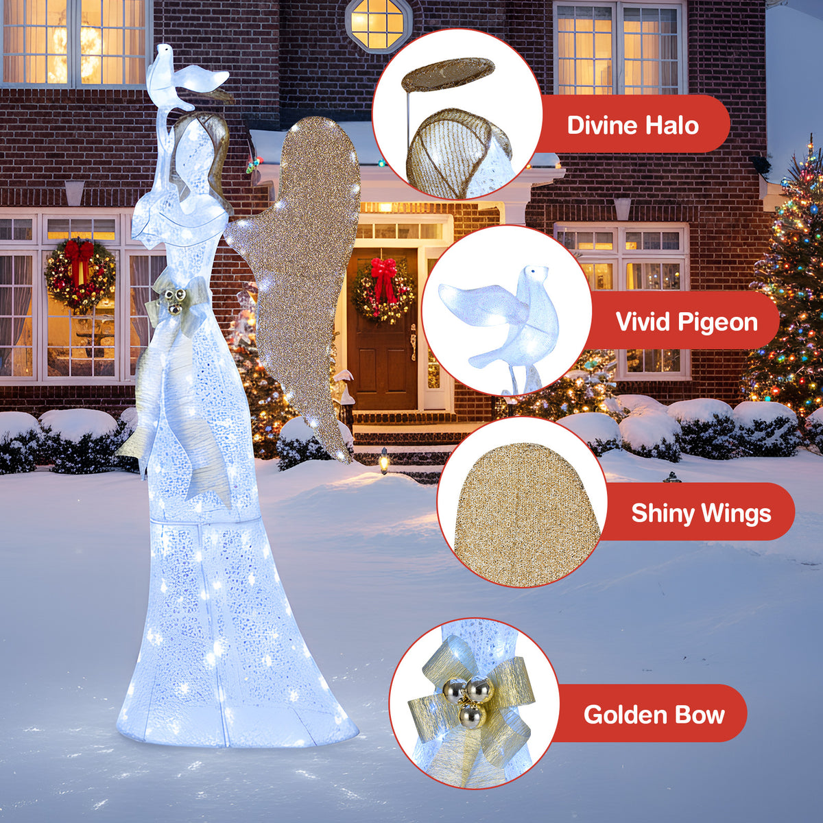 3D Lighted Angel Christmas Decoration 5.5 FT Halo Angel Indoor Outdoor Holiday Decor