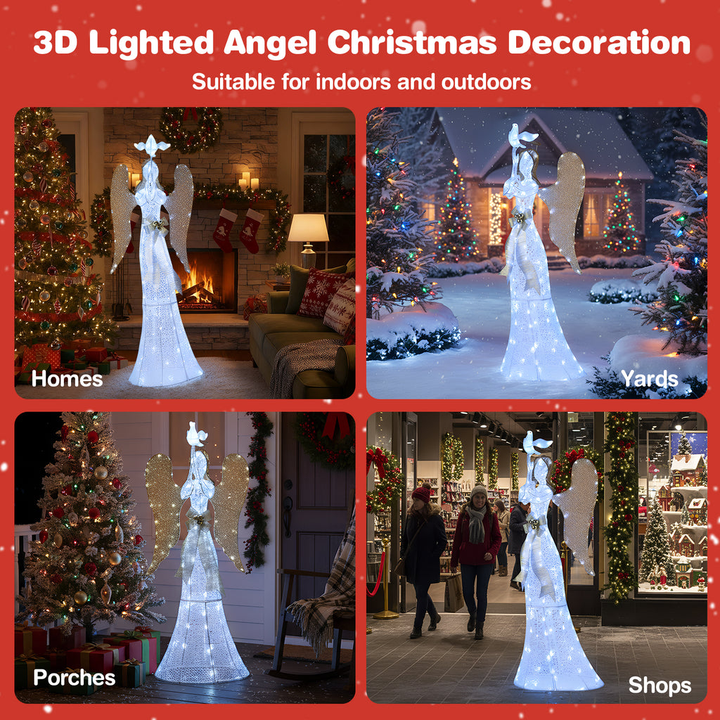 3D Lighted Angel Christmas Decoration 5.5 FT Halo Angel Indoor Outdoor Holiday Decor