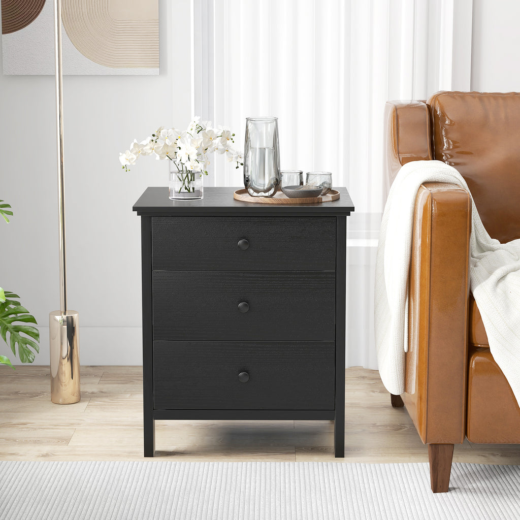 3-Drawer Wooden Nightstand, Black