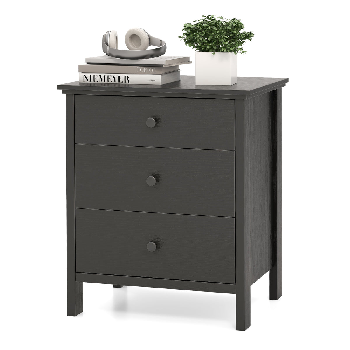 Retro Bedside Nightstand with 2 Drawers - White