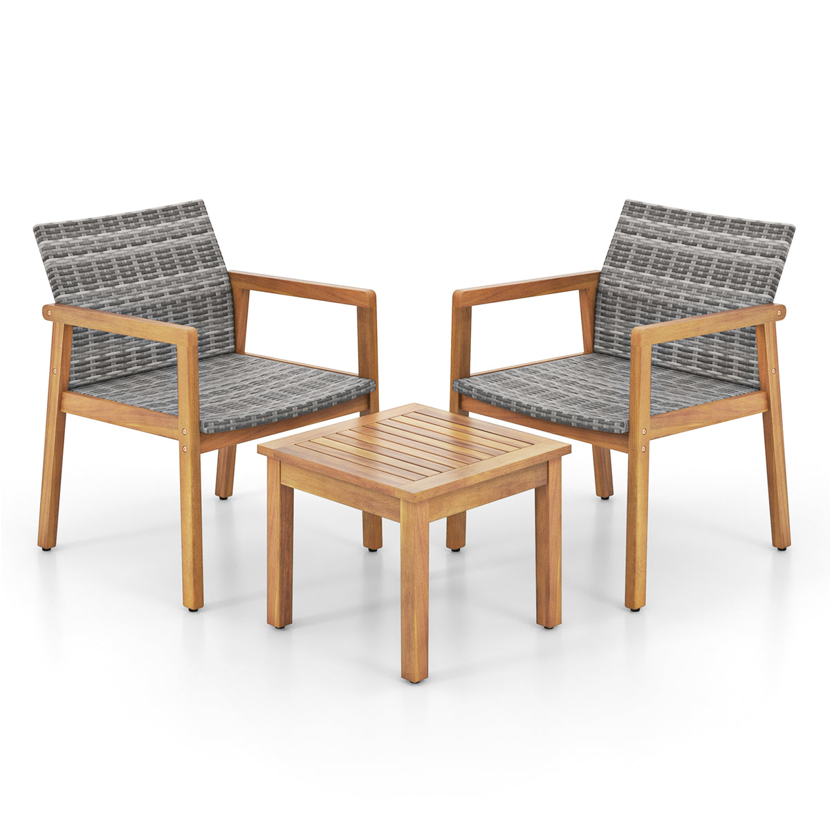 Acacia Wood Patio Furniture Set with Rattan Chairs - 3 Pieces