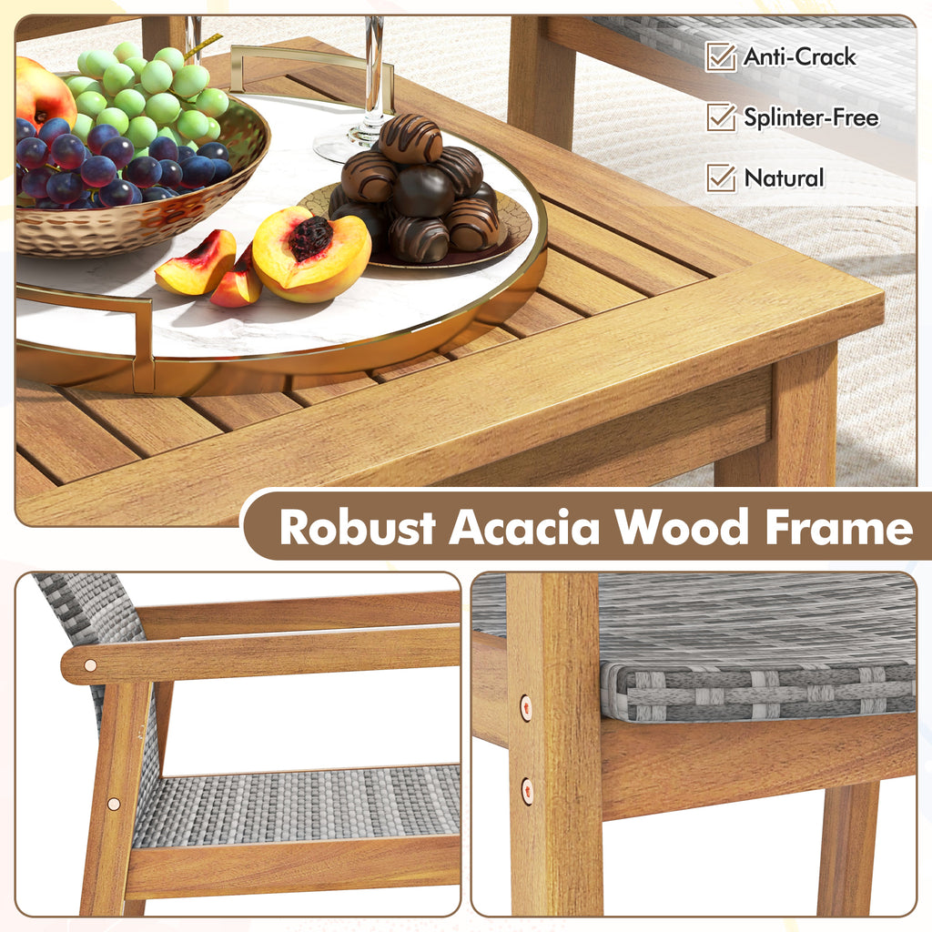 Acacia Wood Patio Furniture Set with Rattan Chairs - 3 Pieces