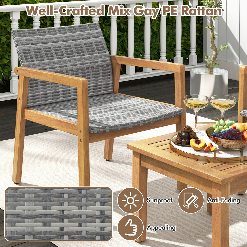 Acacia Wood Patio Furniture Set with Rattan Chairs - 3 Pieces
