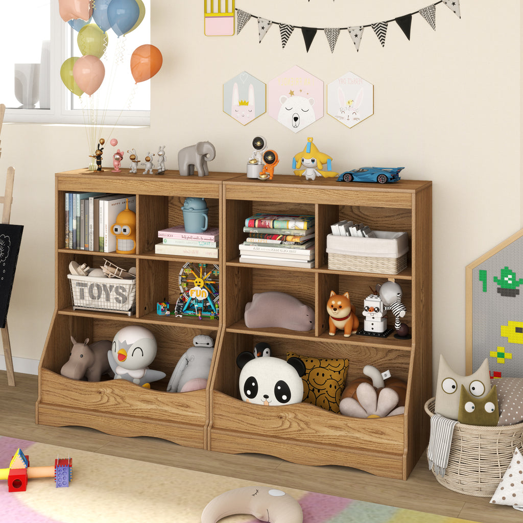 Kids Multi-Functional Bookcase with 5 Open Storage Compartments - Natural Finish