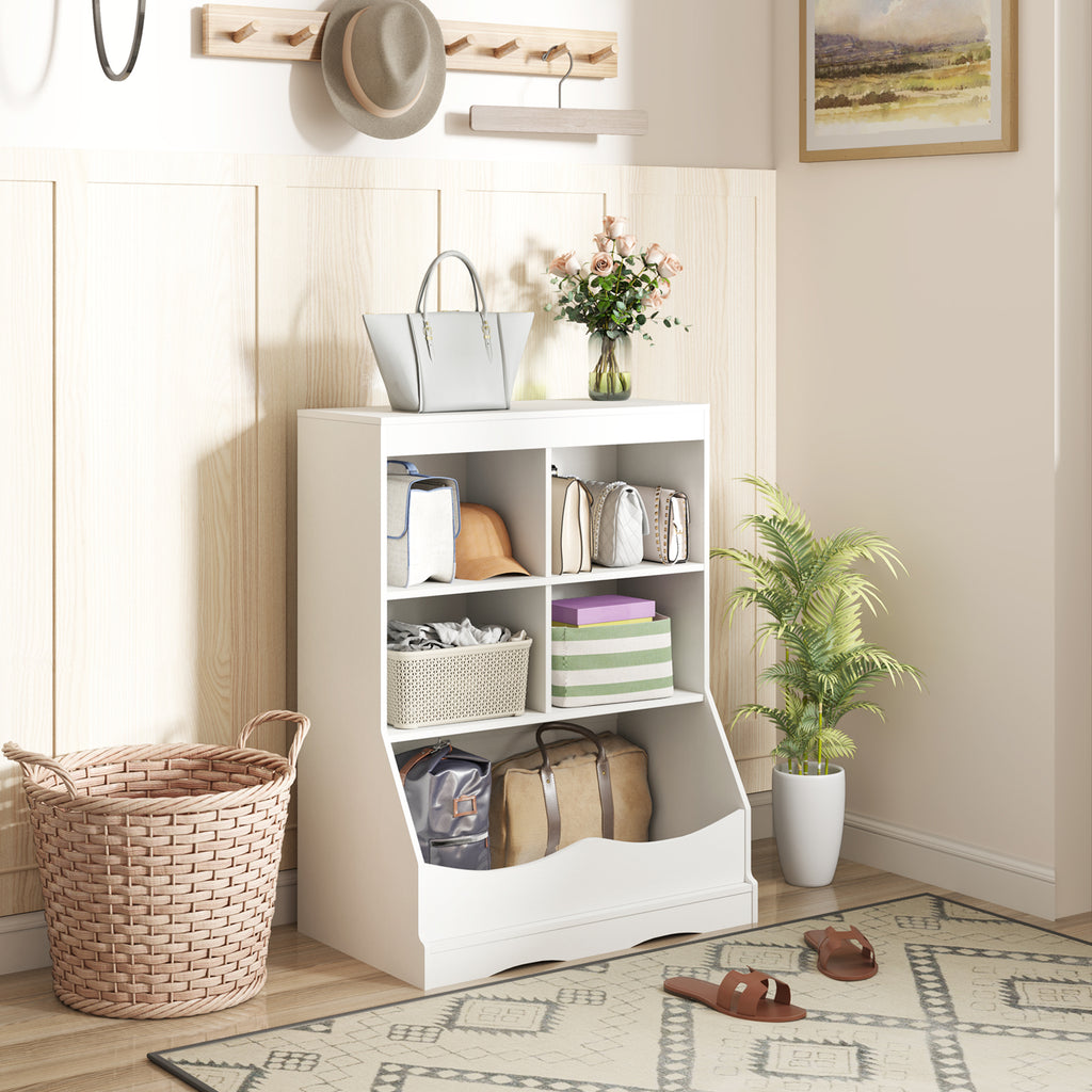 Kids Bookcase with 5 Open Storage Compartments - White, 3-Tier Multi-Functional Storage Unit