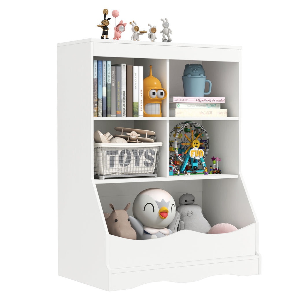 Kids Bookcase with 5 Open Storage Compartments - White, 3-Tier Multi-Functional Storage Unit