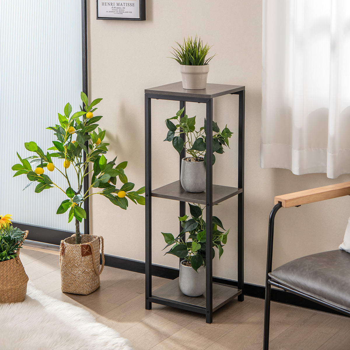 3-Tier Tall Metal Plant Stand Corner Holder with Anti-tipping Device