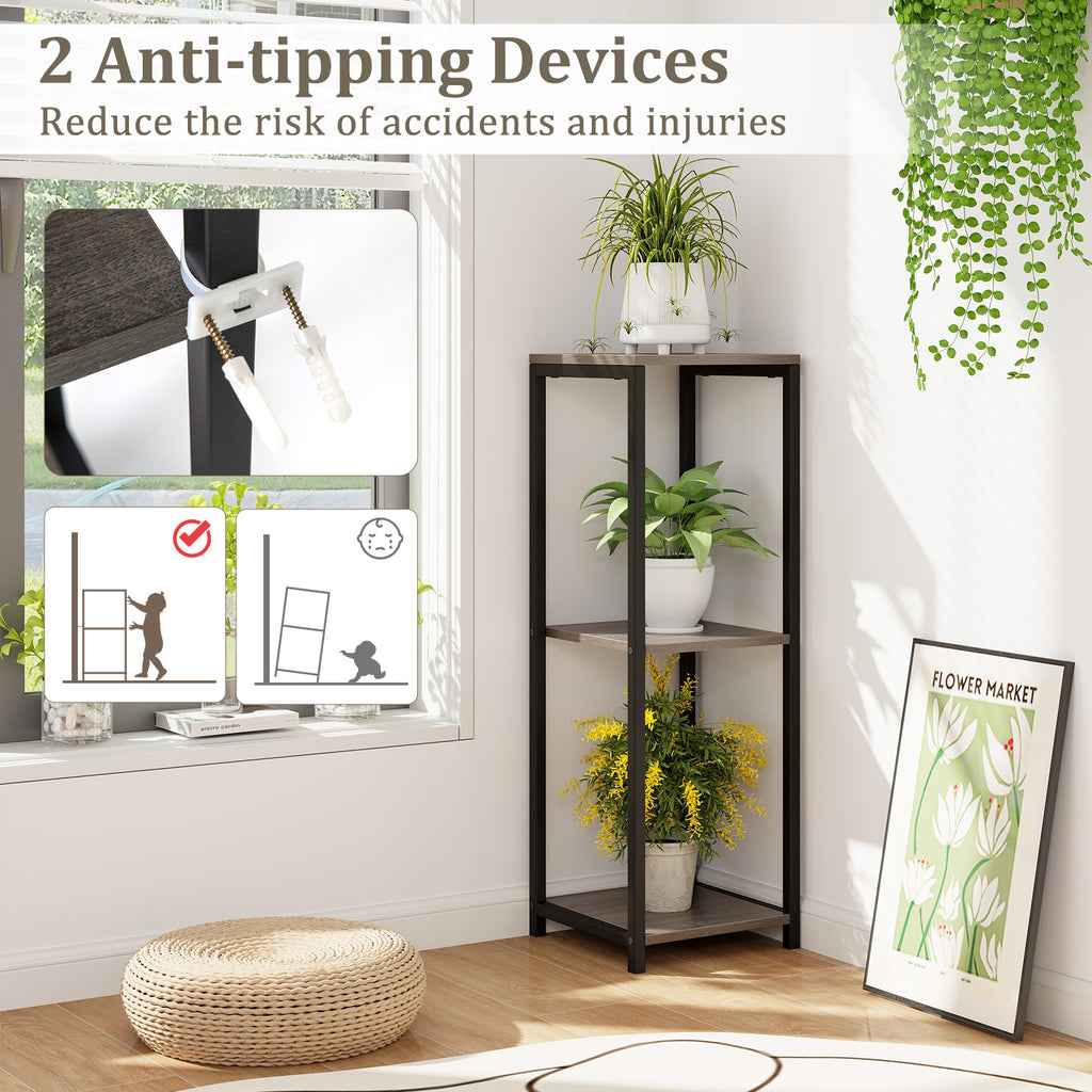 3-Tier Tall Metal Plant Stand Corner Holder with Anti-tipping Device