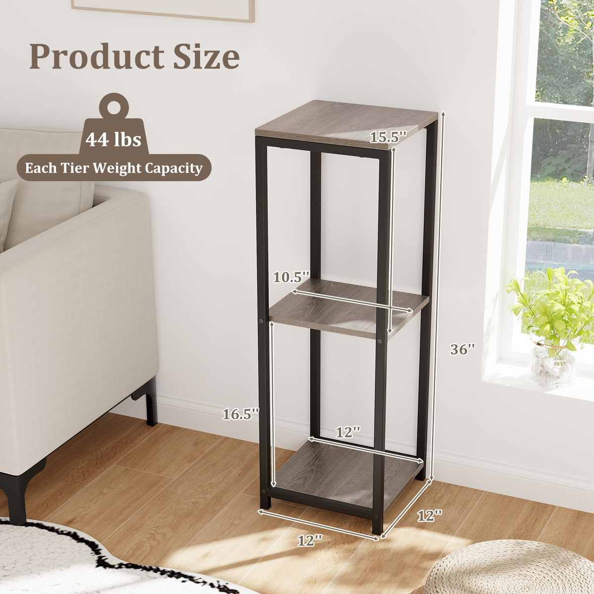 3-Tier Tall Metal Plant Stand Corner Holder with Anti-tipping Device
