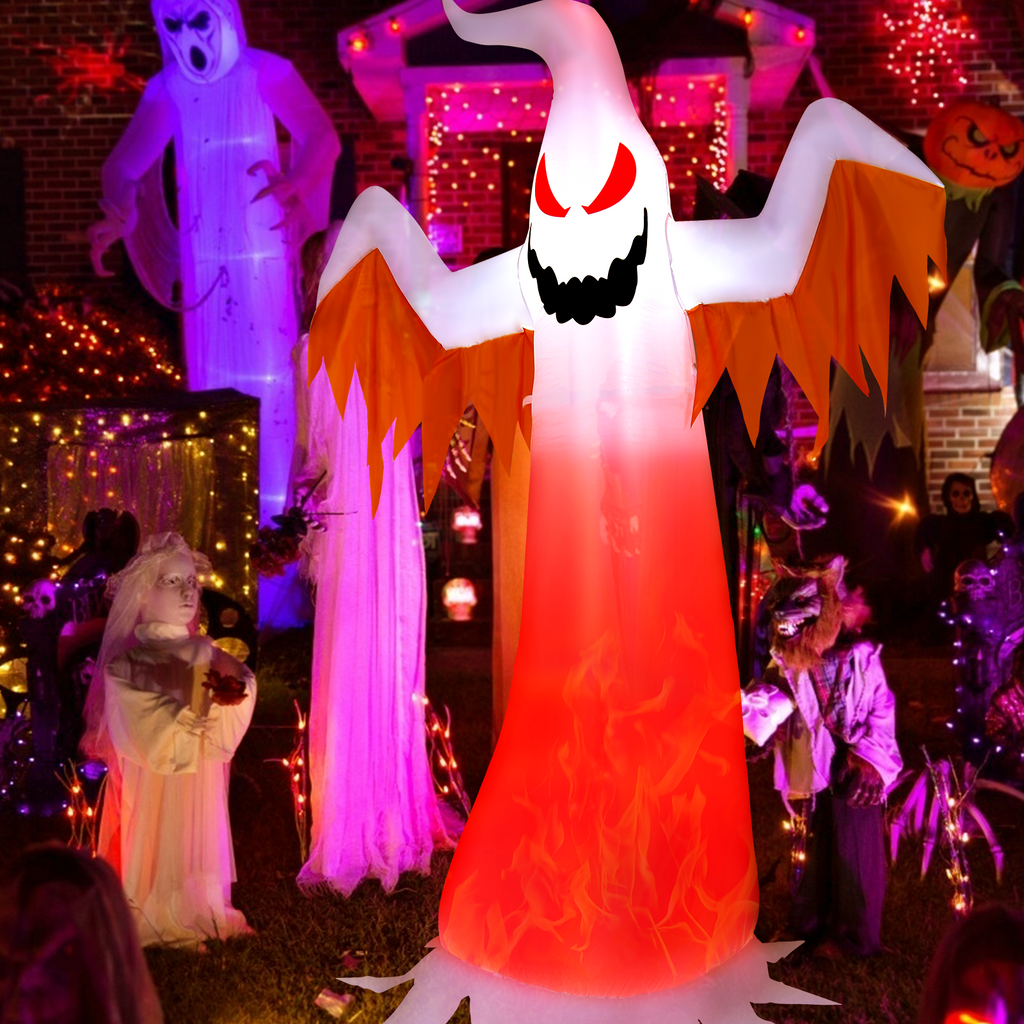 8ft Inflatable Ghost with Rotatable Flame LED Lights - Halloween Decor