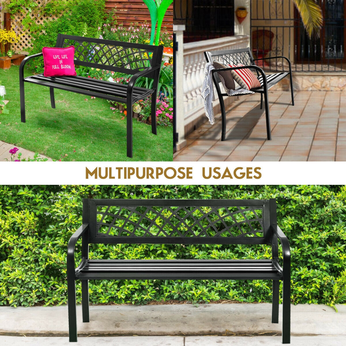 Outdoor Bench with Steel Frame - Style 1