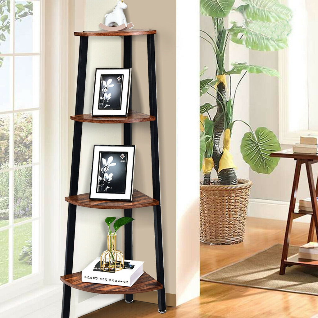4-Tier Corner Bookcase Shelf - Black