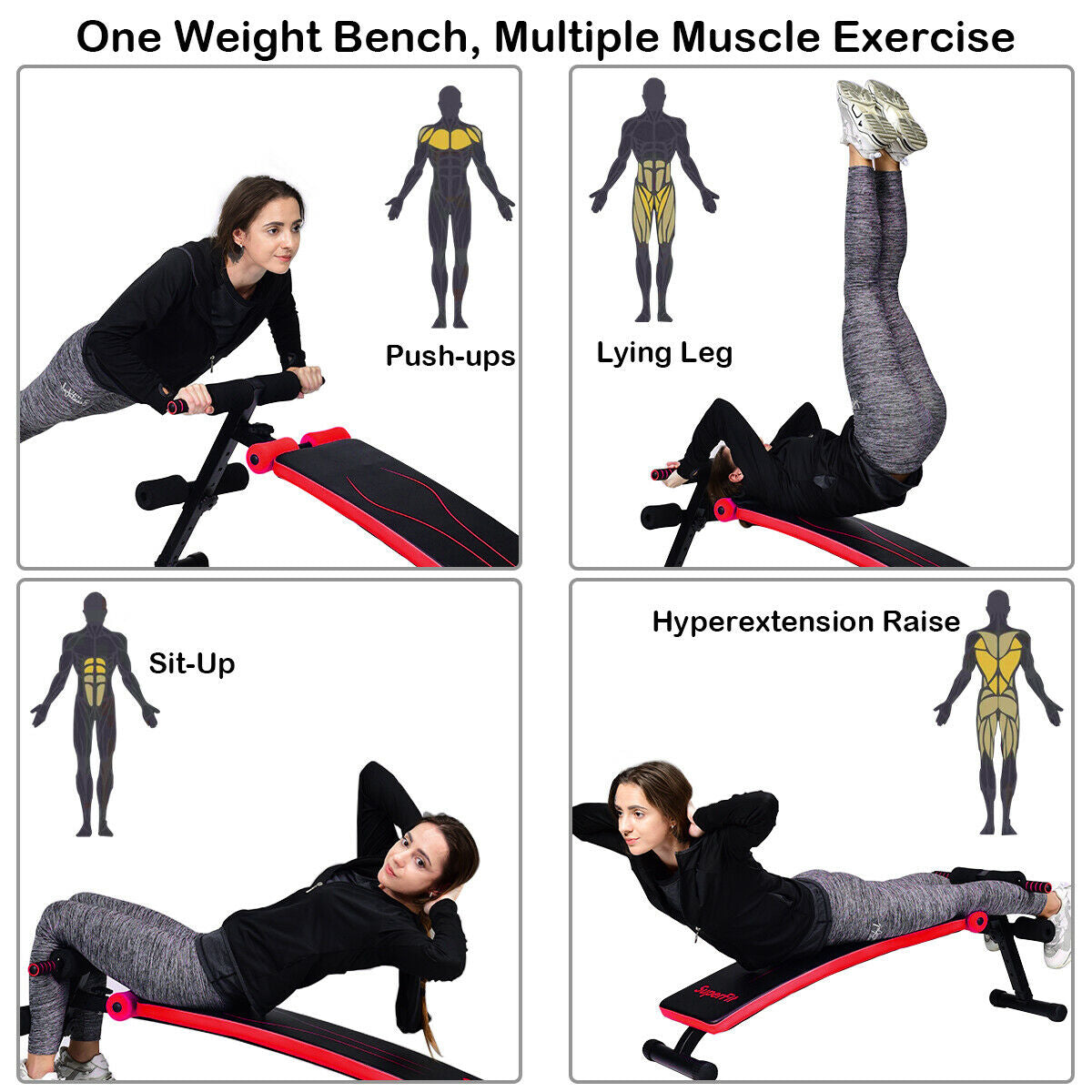 Foldable 52 Inch Adjustable Weight Bench for Home Workout - Red