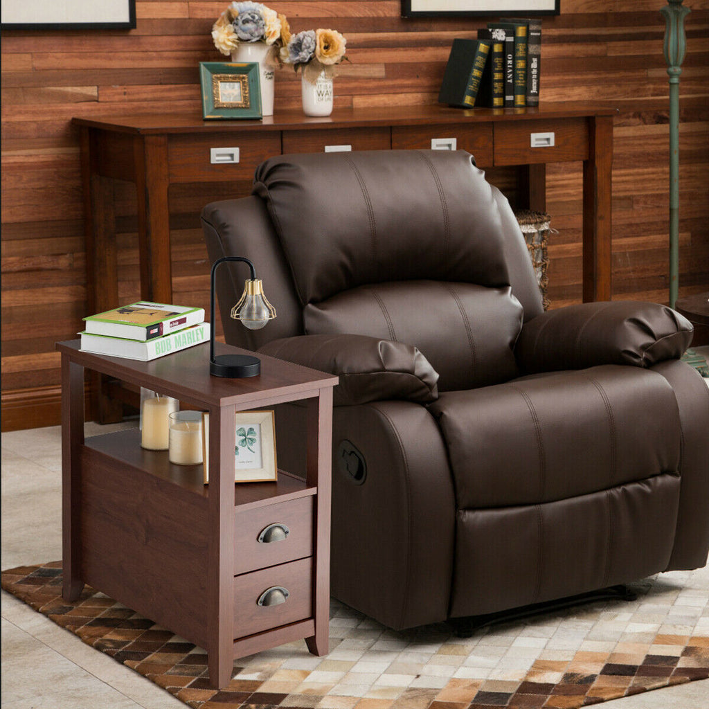 Rectangular Nightstand with 2 Drawers & Shelf, Brown
