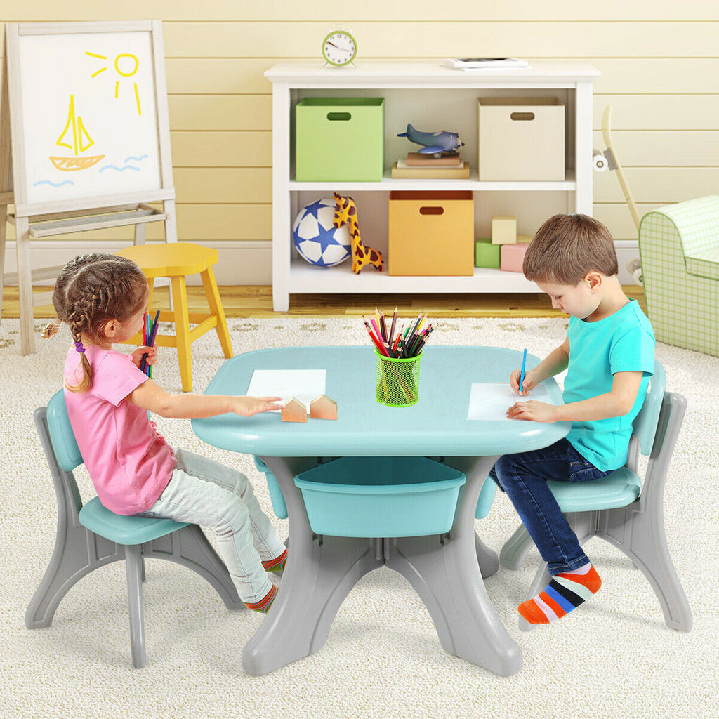 Kids Activity Table and Chair Set with Storage - Blue, Durable Plastic Play Furniture