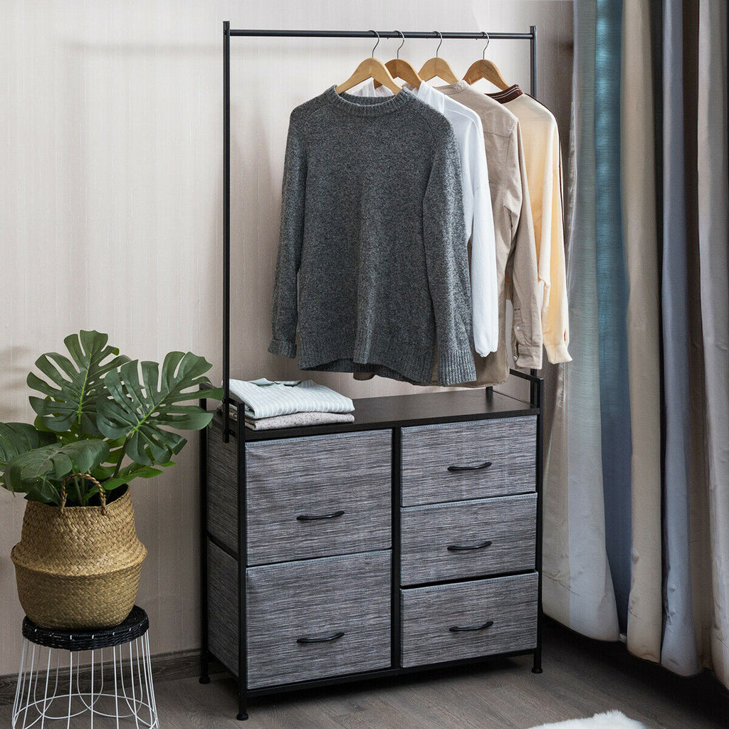 5 Fabric Drawer Dresser with Metal Frame and Wooden Top