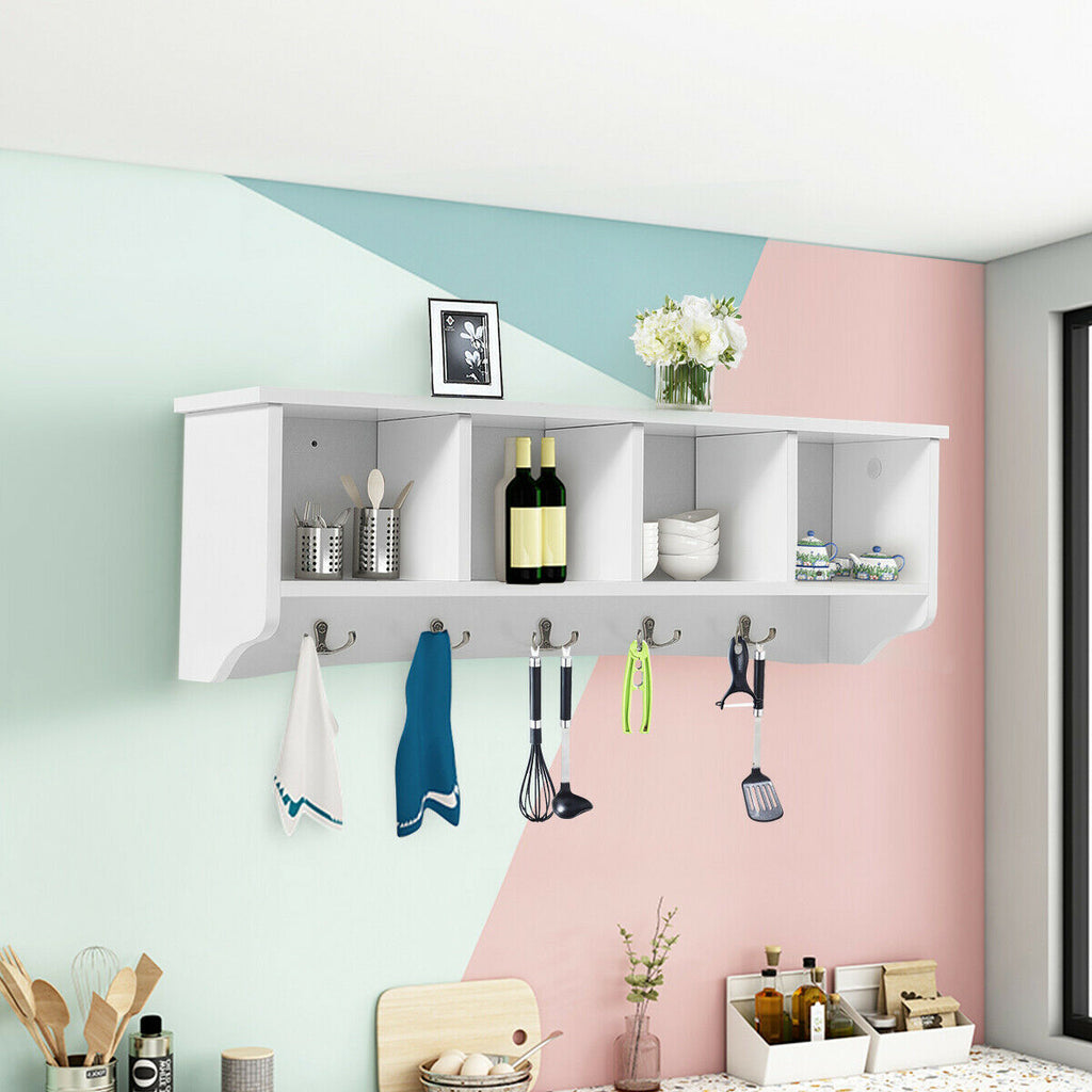 Wall Mounted Storage Cabinet with Coat Rack - White
