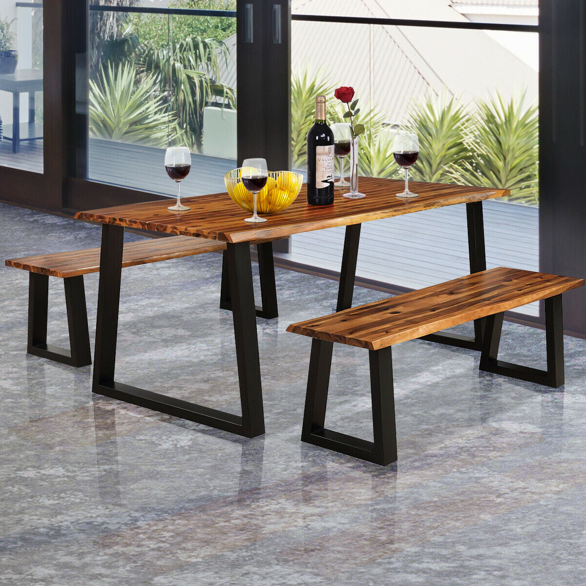Solid Acacia Wood Patio Bench Dining Seating Chair