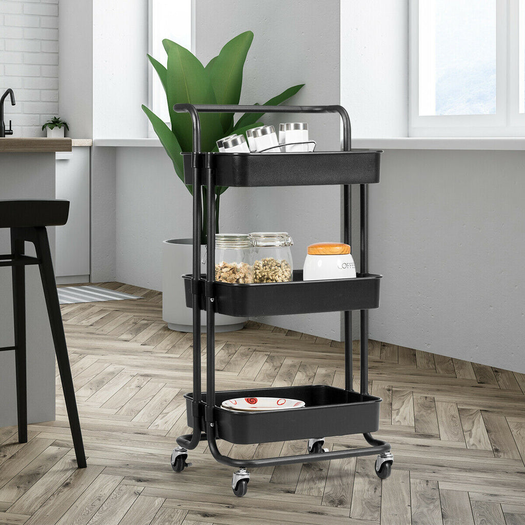 3-Tier Rolling Storage Cart with ABS Basket, White