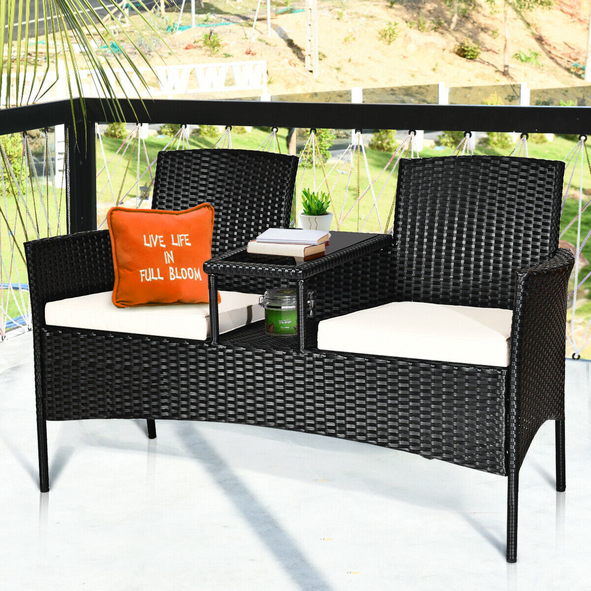 Wicker Patio Conversation Furniture Set with Removable Cushions and