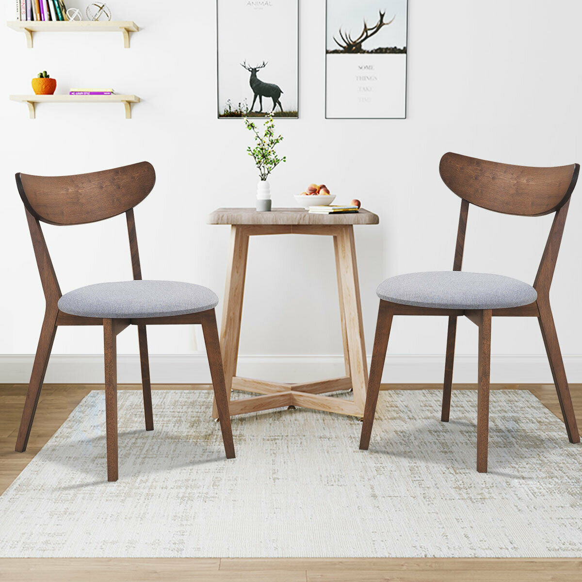 Set of 2 Upholstered Dining Chairs, Curved Back