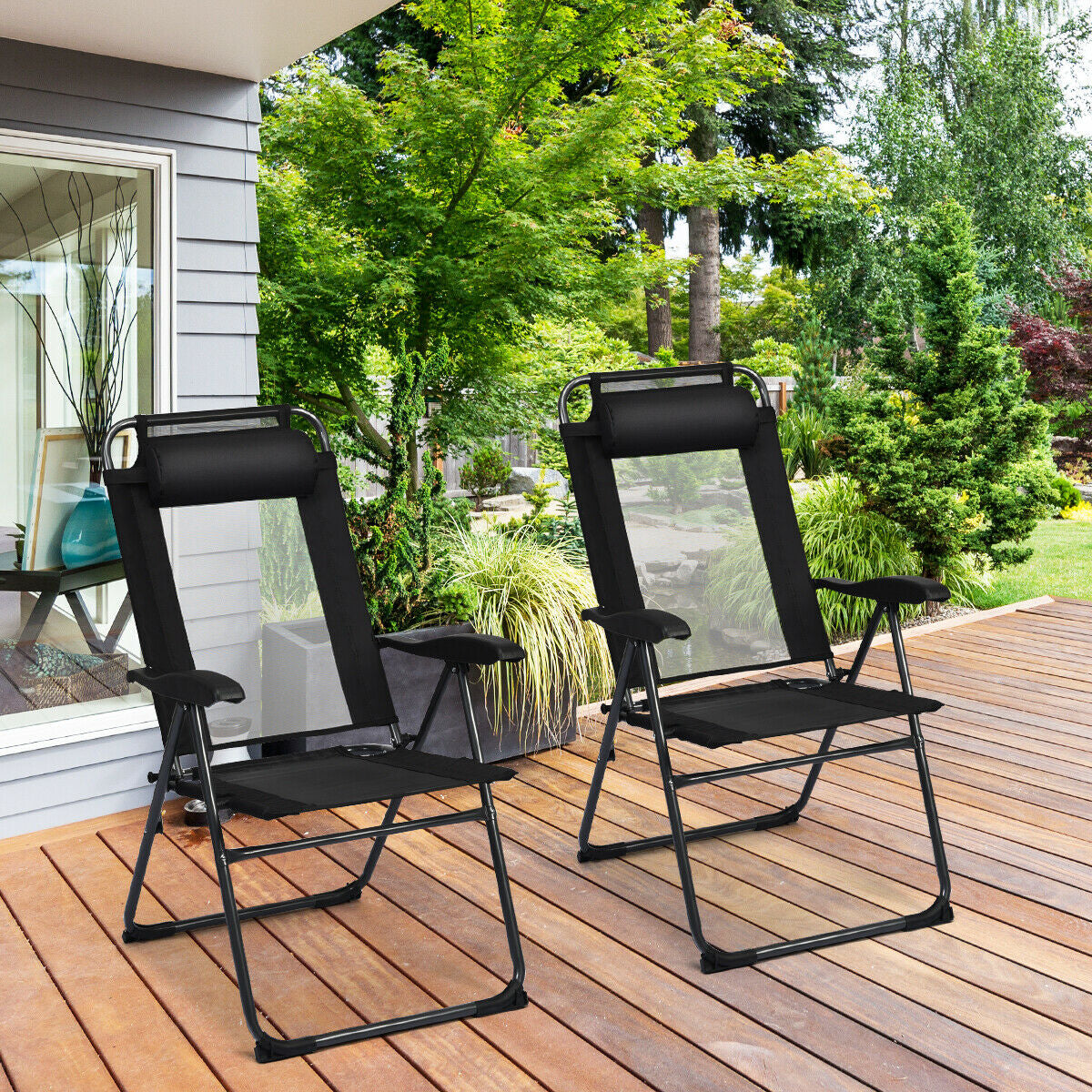 2 Pieces Patio Adjustable Folding Recliner Chairs with 7 Level