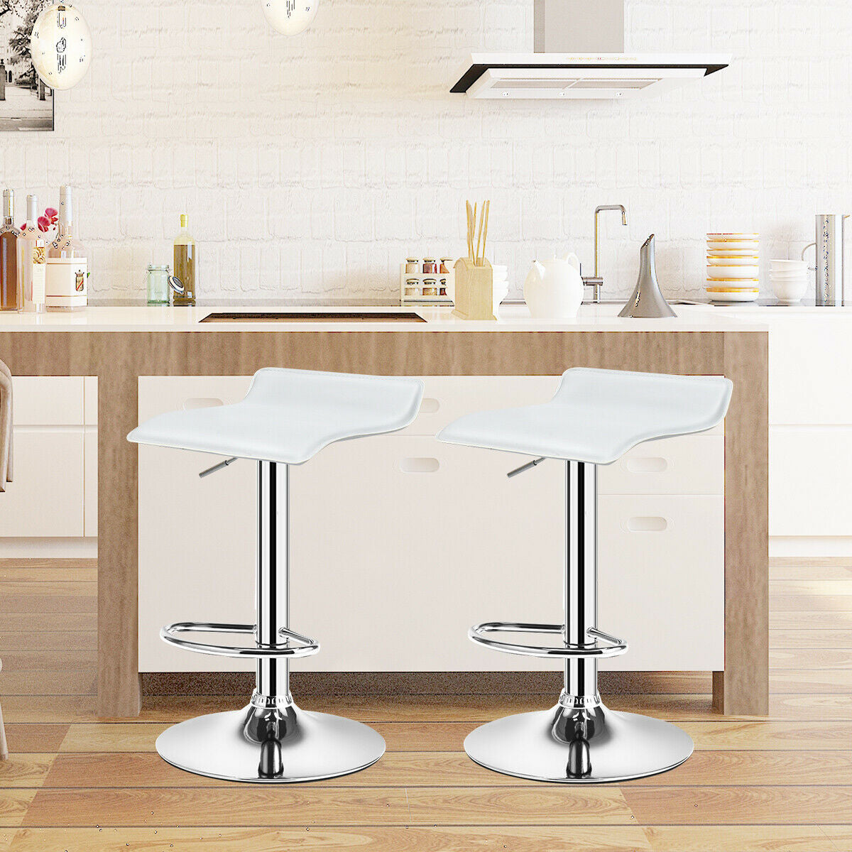 Adjustable PU Leather Bar Stools Set of 2 - Black