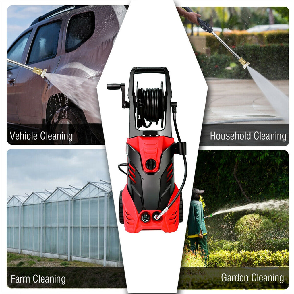3000 PSI Electric Pressure Washer with Hose Reel - Red