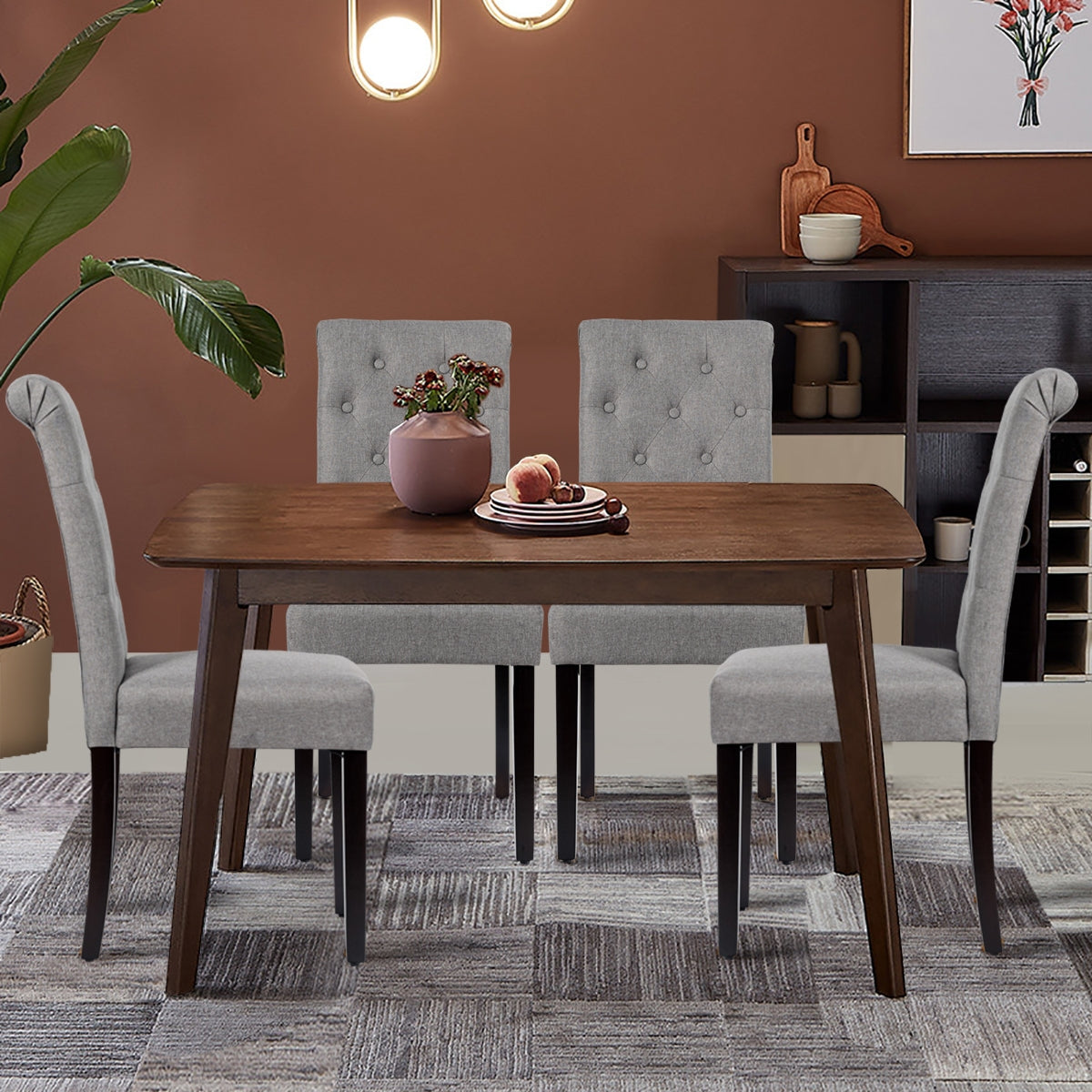 Tufted Dining Chair Set with Linen Fabric - Gray, 2-Pack