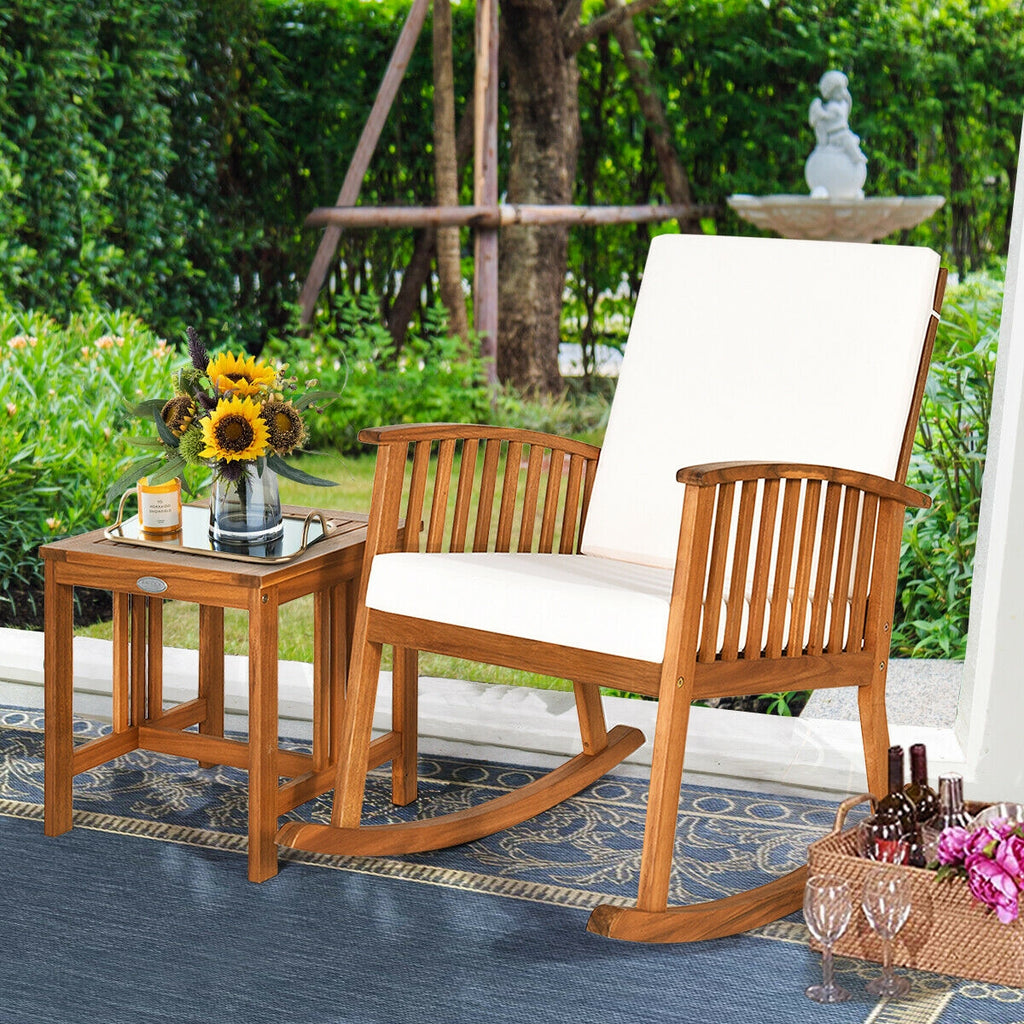Acacia Wood Patio Rocking Chair Table Set - 2 Piece