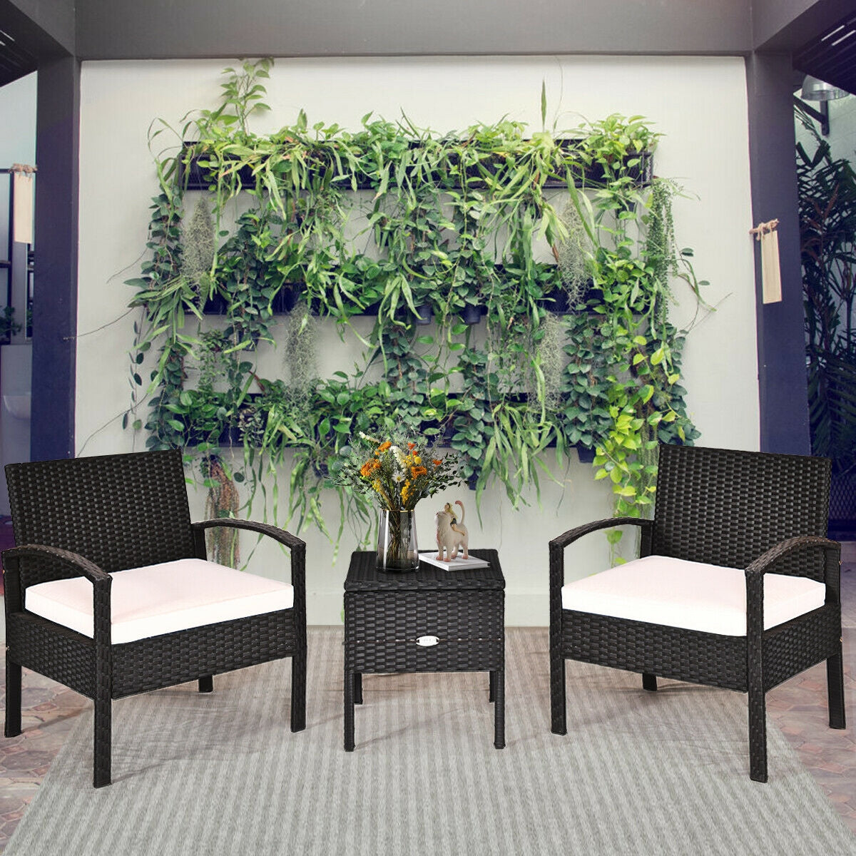 3 Pieces PE Rattan Wicker Sofa Set with Washable and Removable