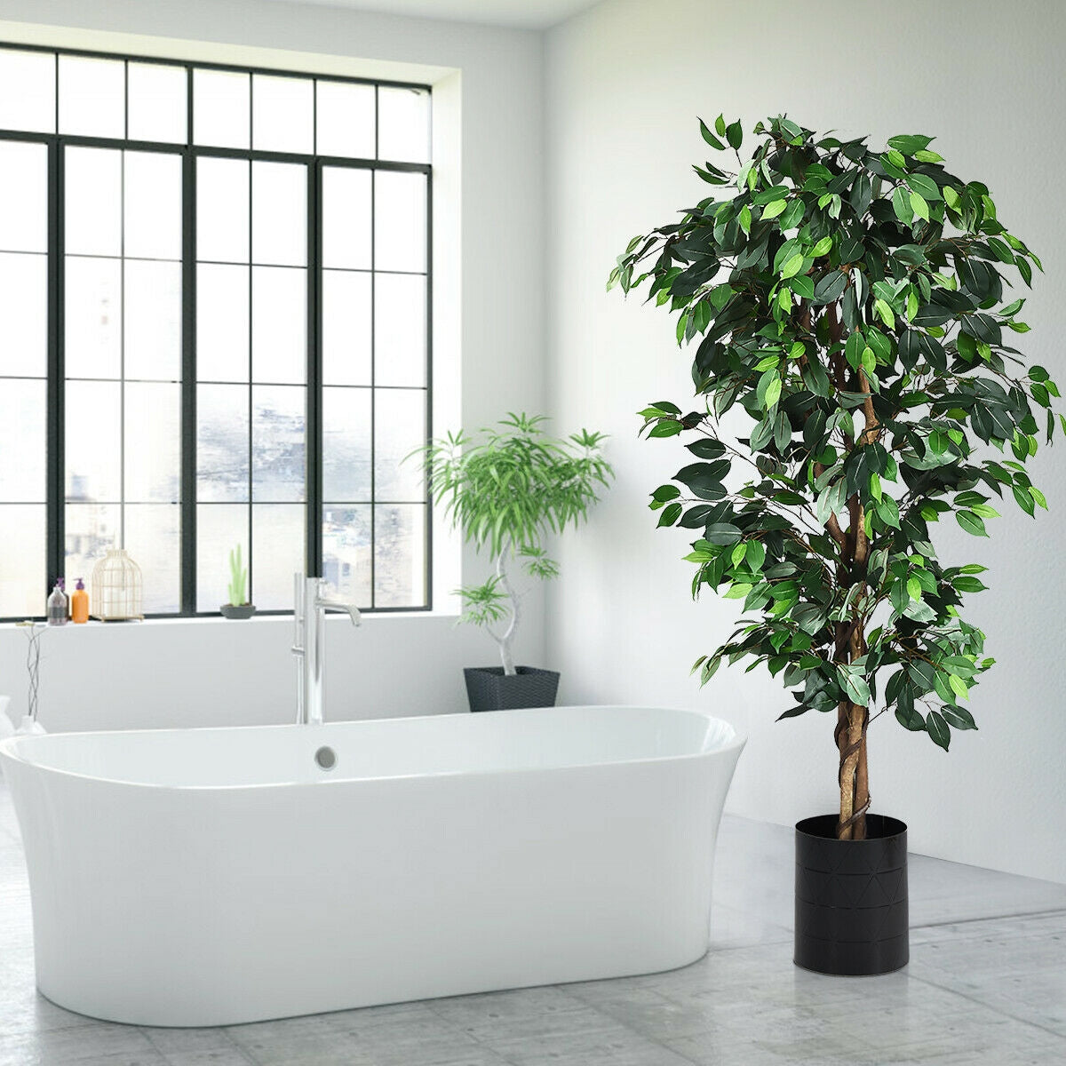 6 Feet Artificial Ficus Silk Tree - Realistic Indoor Outdoor Faux Plant - Costway