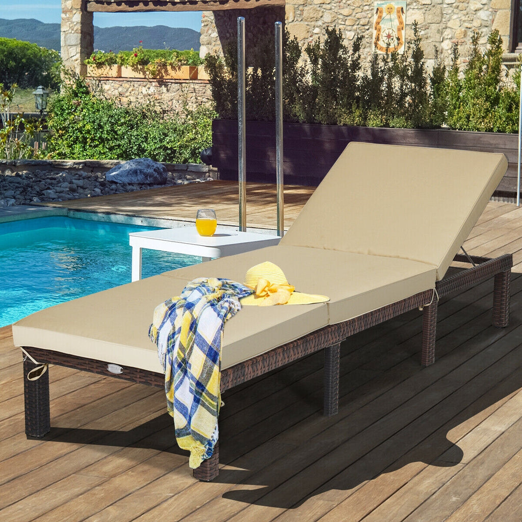 PE Rattan Chaise Lounger with Adjustable Backrest - Red