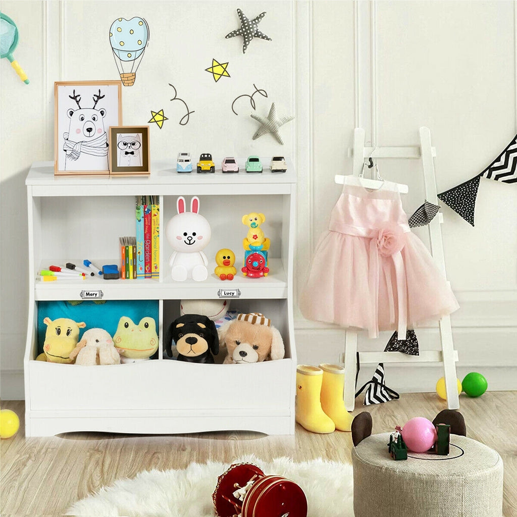 Kids 3-Tier Bookcase Storage Organizer with 4 Open Compartments - White
