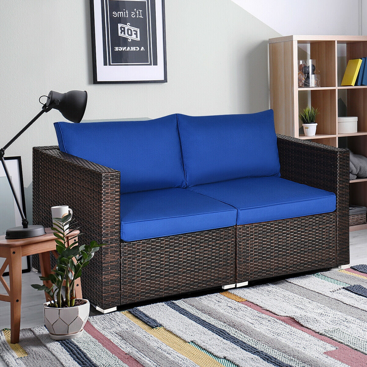 2 Piece Patio Rattan Sectional Sofa Set - Blue