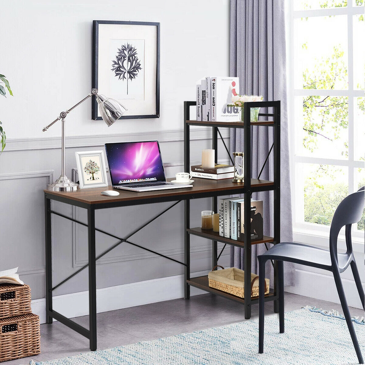 47.5" Computer Desk with 4-Tier Storage Shelves - Tan