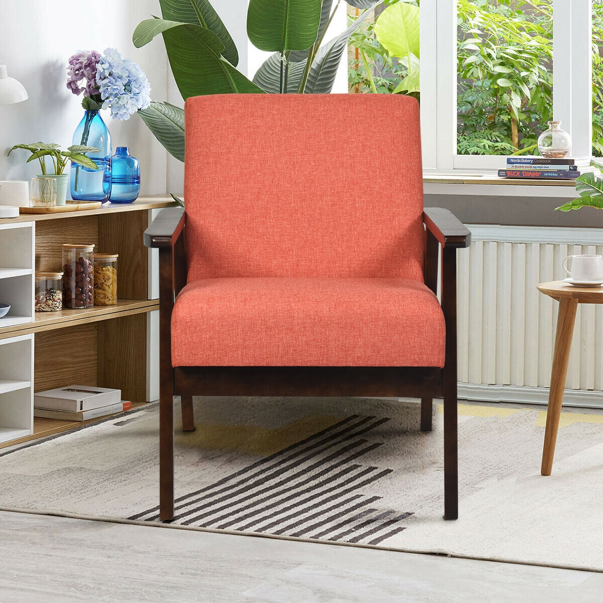 Mid-Century Retro Fabric Accent Armchair - Orange
