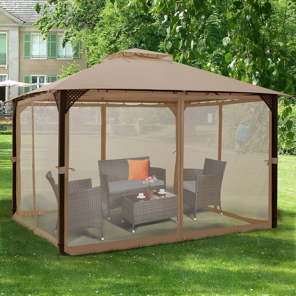 12 x 10 Patio Gazebo with Netting - Brown