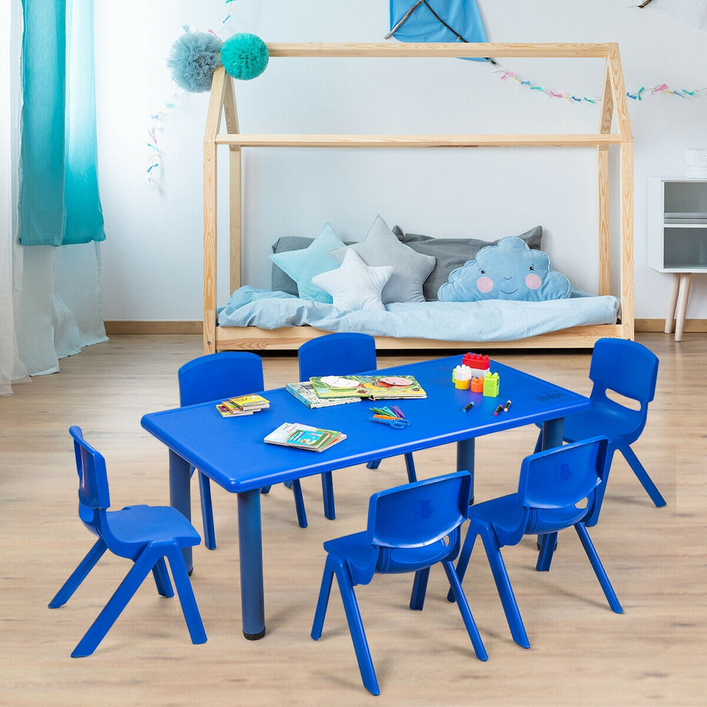 Kids Plastic Stackable Classroom Chairs - Set of 6, Blue, Kid-Sized, Indoor & Outdoor Use