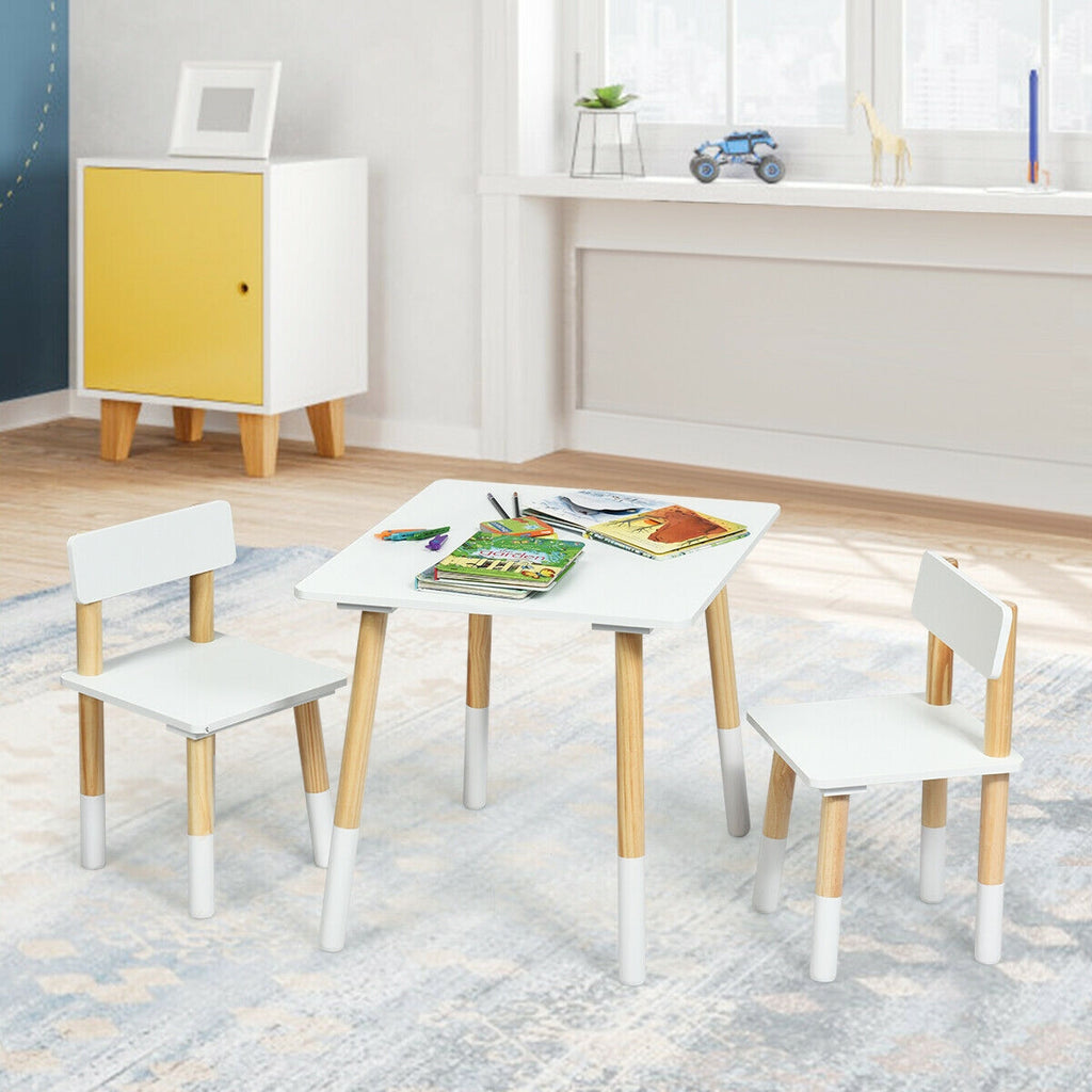Kids Wooden Table and 2 Chairs Set - White, Durable & Safe for 3-7 Years