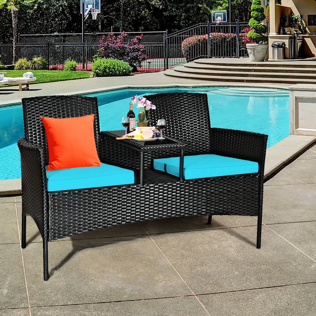 Wicker Patio Conversation Furniture Set with Removable Cushions and