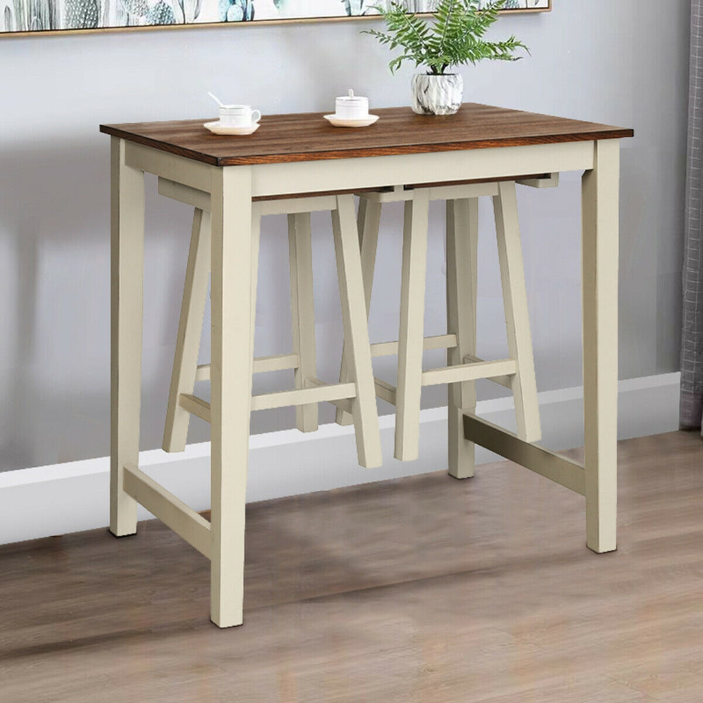 Counter Height Pub Table with 2 Saddle Bar Stools Set