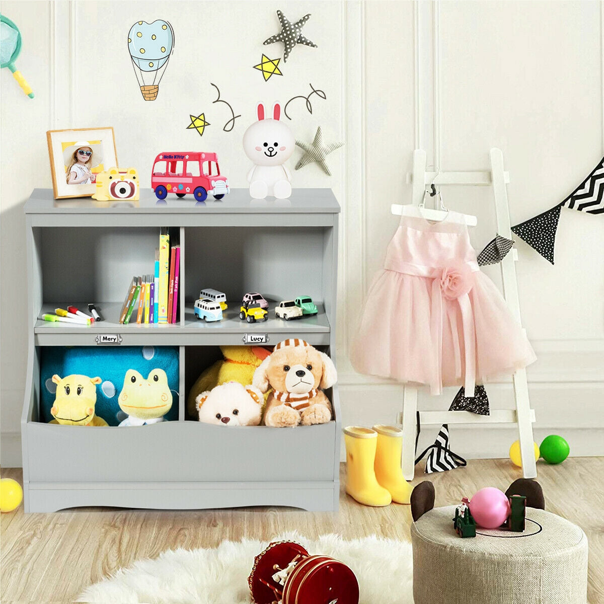 Kids 3-Tier Bookcase Storage Organizer with 4 Open Compartments - White