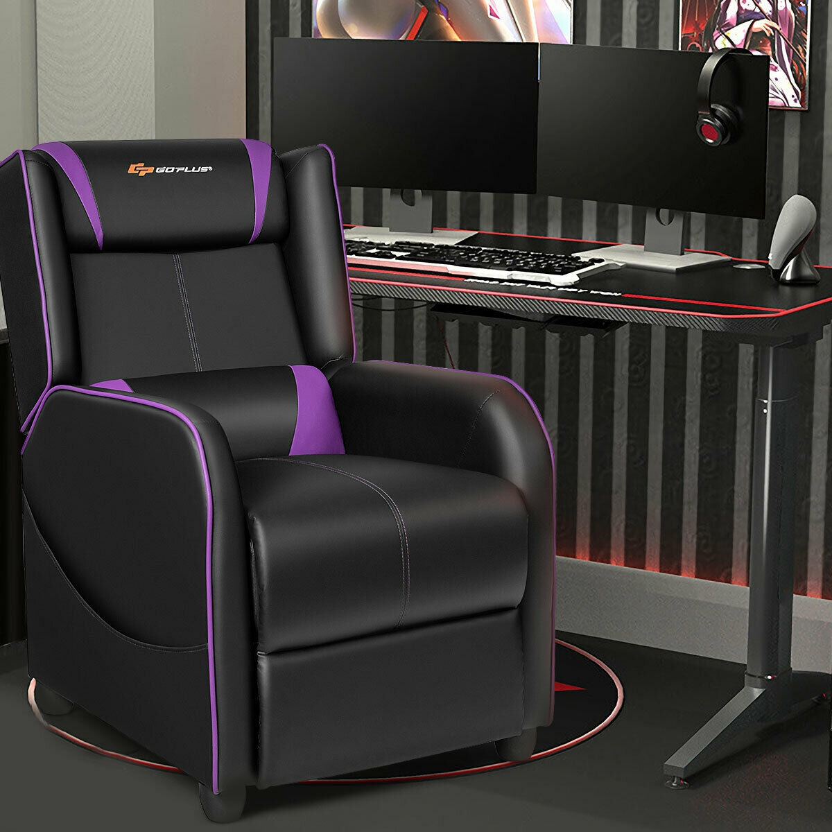 Gaming Recliner Chair with Massage & Footrest - Purple
